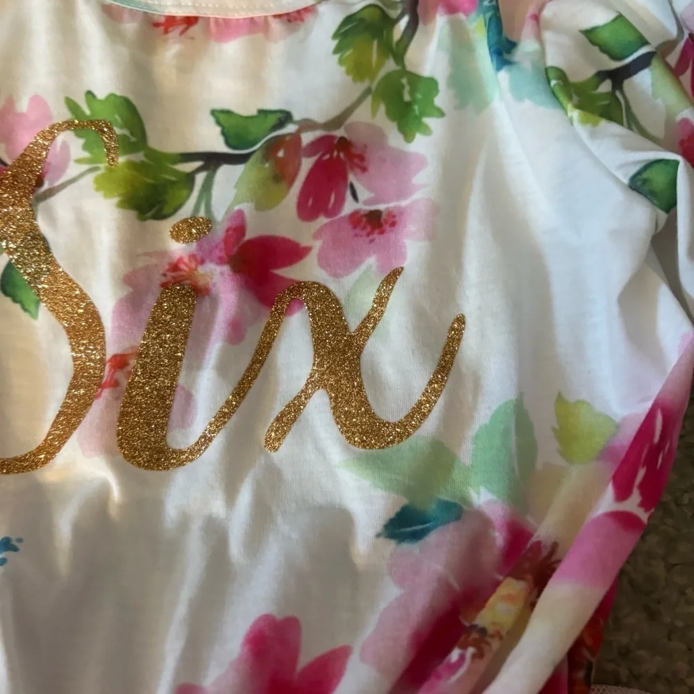 Grace and Lucille Pink Floral Tutu Dress Six 6 Birthday Pink White Long Sleeve